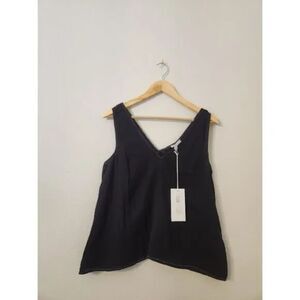 Johnny Was Calme Drape Tank Top V-neck Sleeveless Gauze Top Black | Size XS